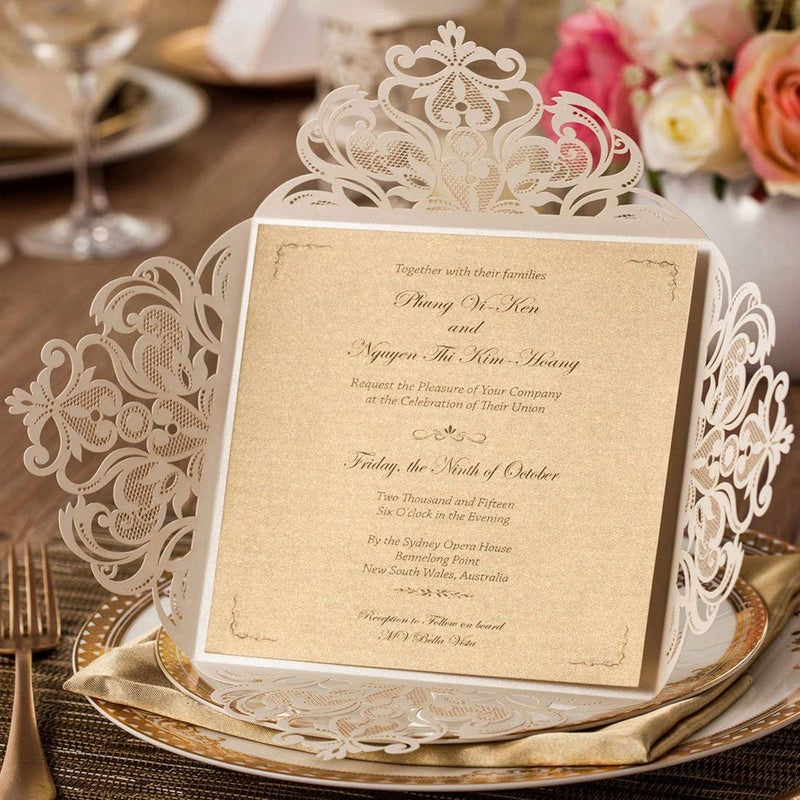 Hosmsua 50PCS Ivory Laser Cut Wedding Invitation Cards with Envelopes 6.3 x 6.3 Inch Hollow Rose Invitations for Wedding Bridal Shower Invite (Ivory, Blank) - Image 4